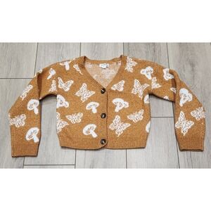 Eyeshadow Girls Butterfly Mushroom Button Cardigan‎ Sweater Kids Size 10 Brown